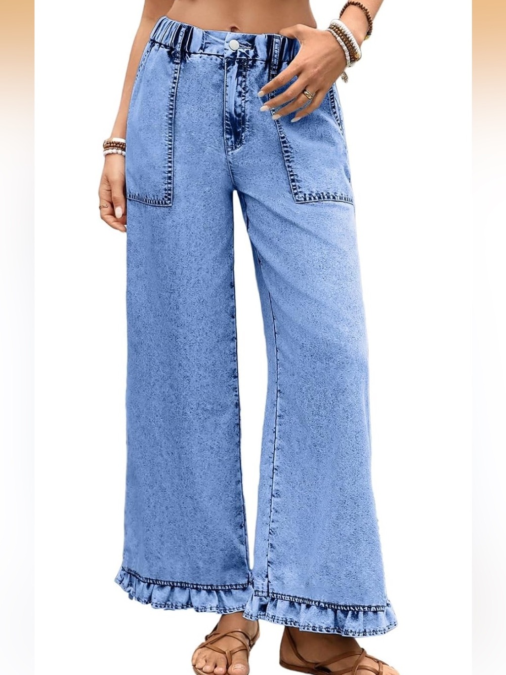 Wide-Leg Ruffle Hem Jeans